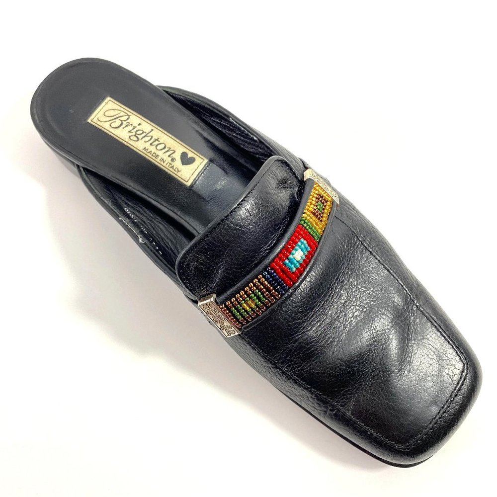 EXP 3/31 Brighton Lucy Italy Black Slip-on Mule Beaded Loafer Sz 8M